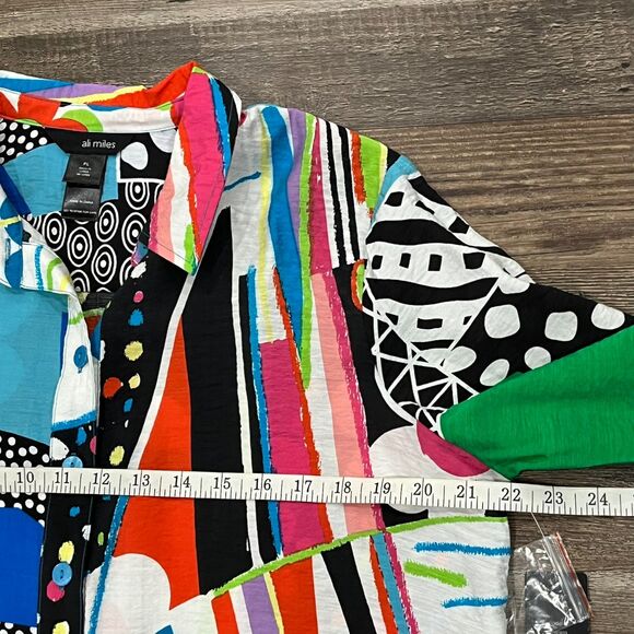 Ali Miles Abstract Button Up Top Size PL Artsy Quirky Art Teacher Creative - Picture 11 of 15